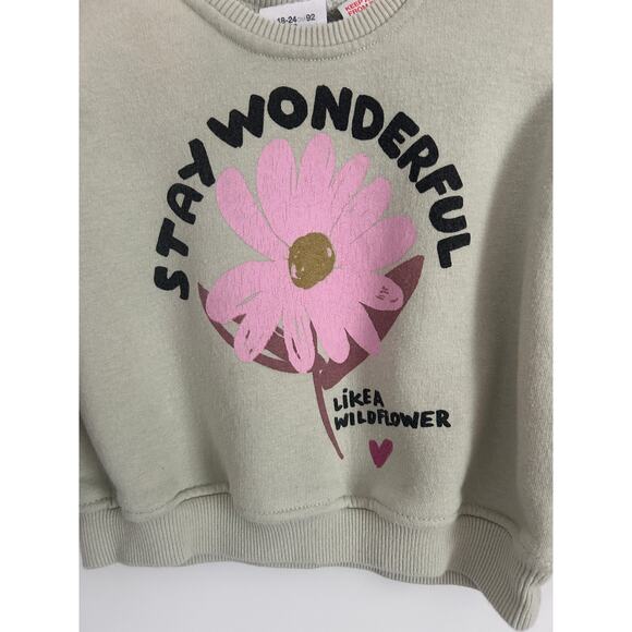 Zara Floral 'Stay Wonderful' Pullover Sweatshirt - Sage Green - 18-24 months - Picture 2 of 6